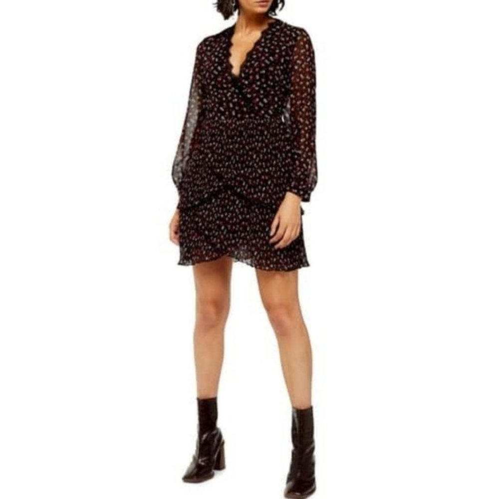 Topshop Pleated Ruffle Floral Dress